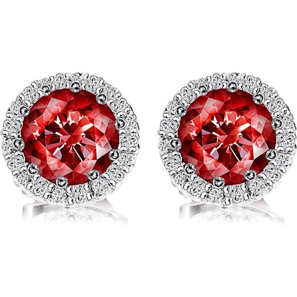 New  Garnet/January  Birthstone Stud Earrings Set, Copper Plated Cubic Z… - Picture 8 of 16